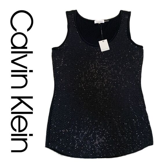 NWT Calvin Klein women’s size large black tank top with all over rhinest… - Picture 1 of 14
